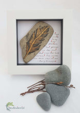 Load image into Gallery viewer, Hope Feather &amp; Poem Pebble Art  5&quot;White Box Picture Frame - thewillowheartist
