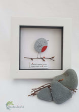 Load image into Gallery viewer, Robins appear when loved ones are near Pebble Art &amp; Willow 5&quot; White Box Picture Frame - thewillowheartist
