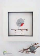 Load image into Gallery viewer, Robins appear when loved ones are near Pebble Art &amp; Willow 5&quot; White Box Picture Frame - thewillowheartist
